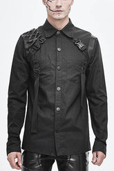 Blouse Punk Homme à Manches Longues avec Bretelles Noires